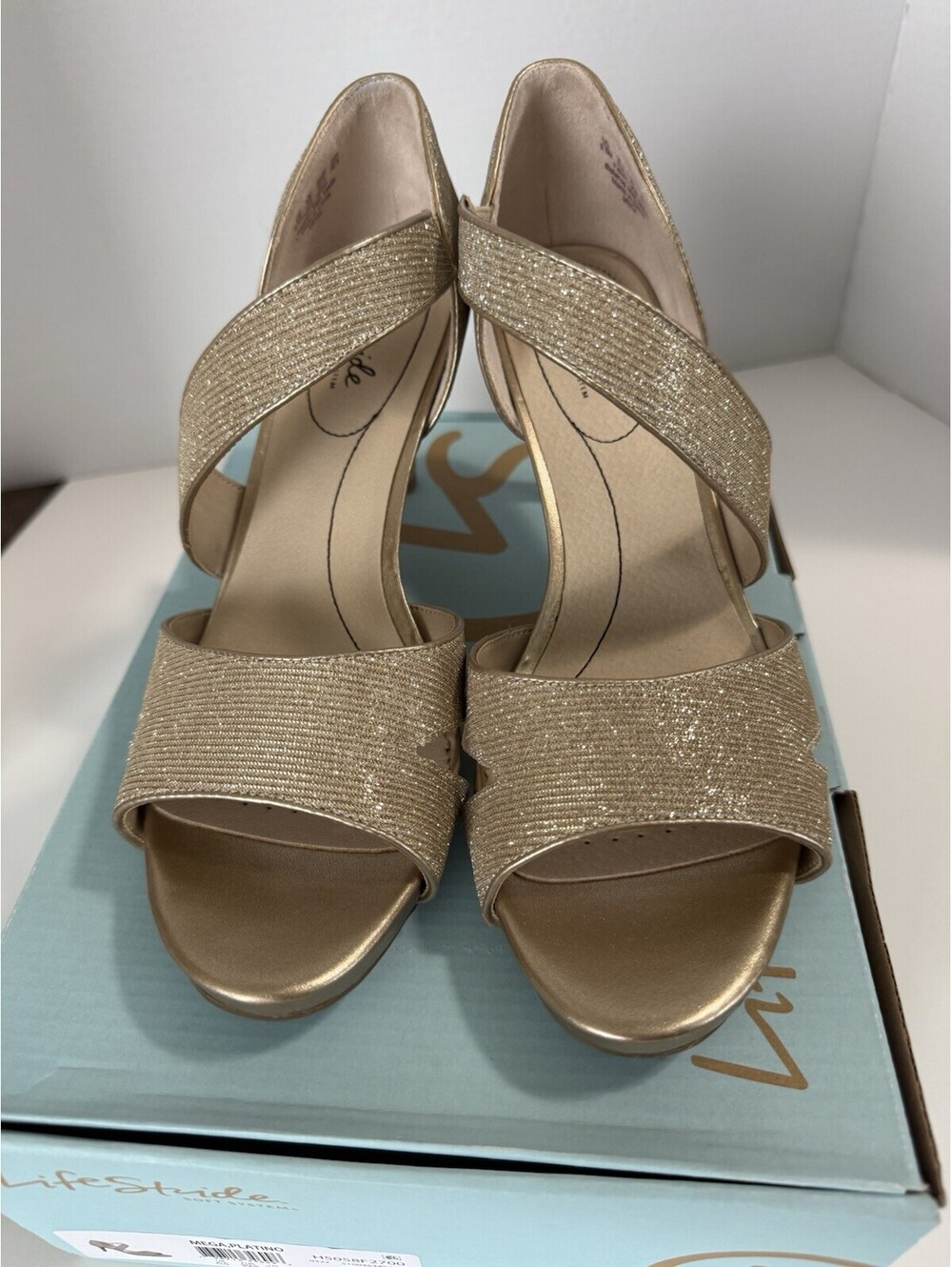 LifeStride Strappy Gold Glitter Stiletto Comfort Heels Women's US 9.5